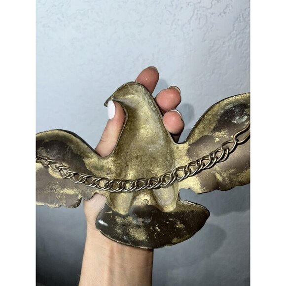 Vintage Large Wall Hanging Solid Brass Flying Eagle Plaque 18” Long Patriotic - Picture 8 of 11